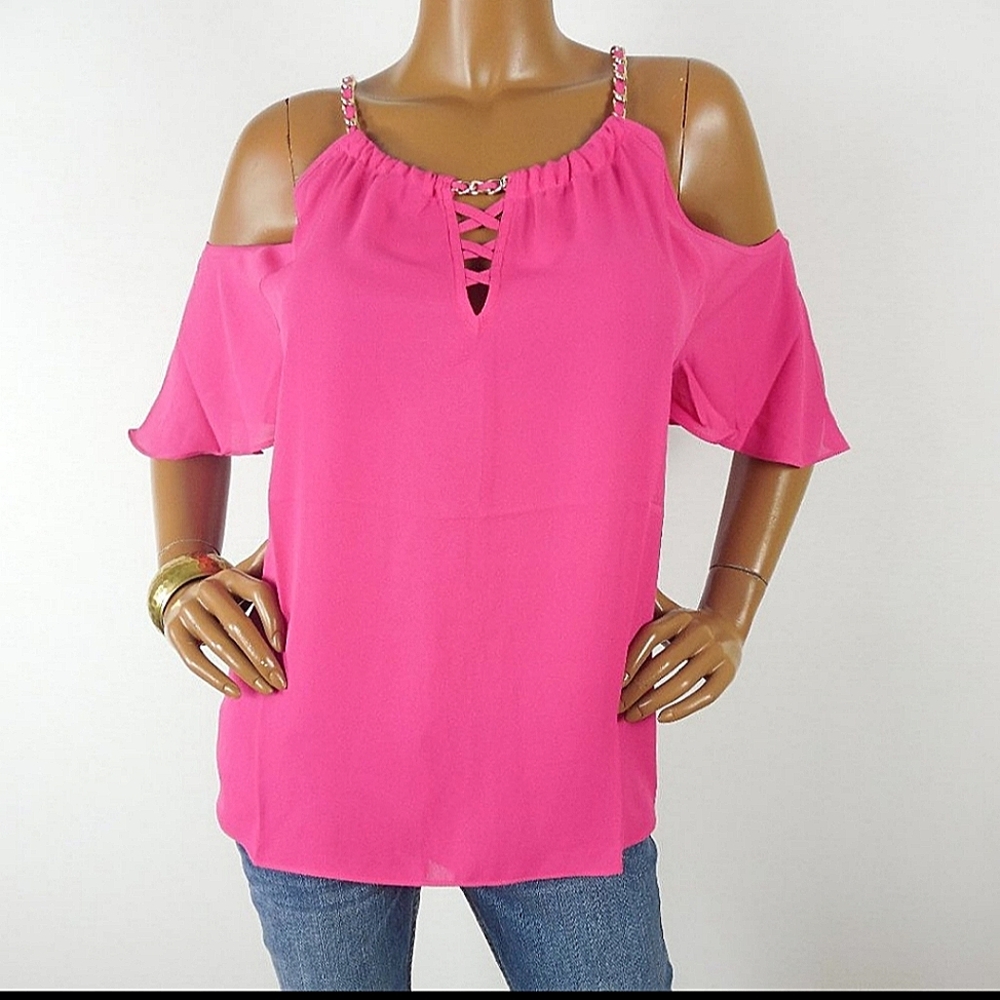 Beautiful hot pink cold shoulder shirt